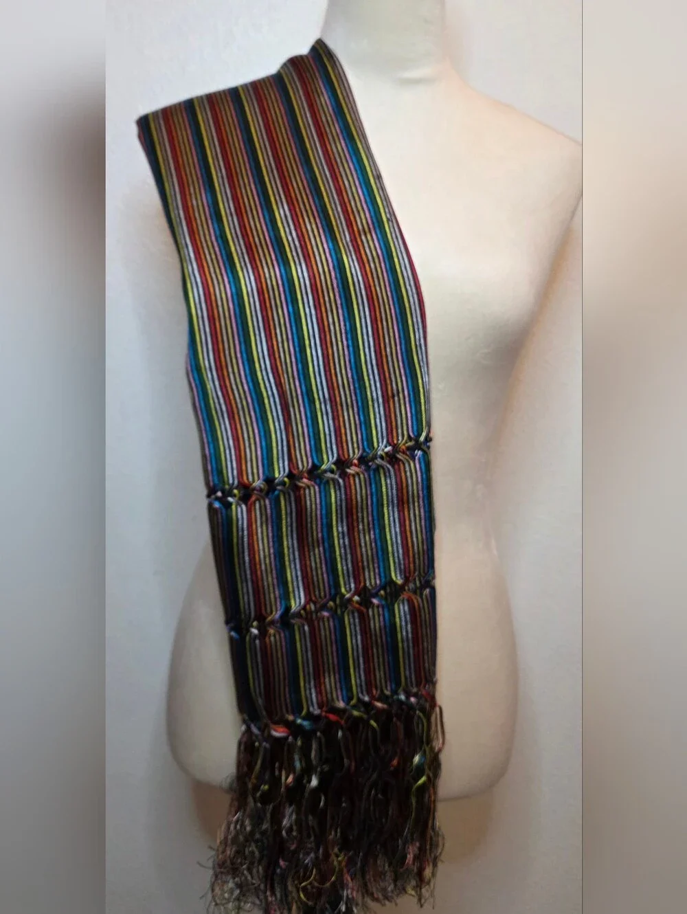 Women's Rebozo Multicolor Striped Shawl  Handmade Wrap  Scarf  (faux silk)